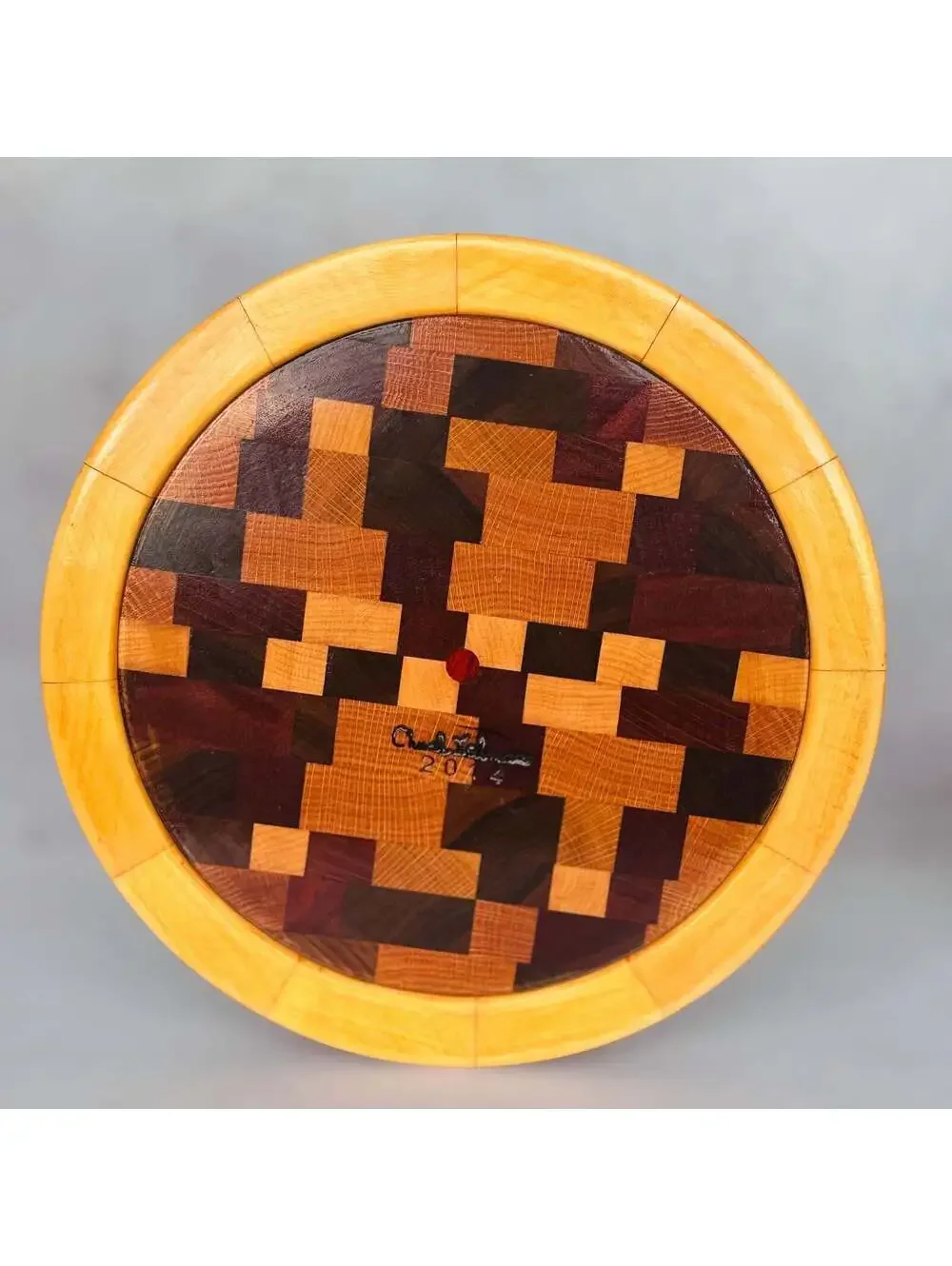 Signed Segmented Wood Platter 2014 | Handmade Inlaid Star Art Serving Tray